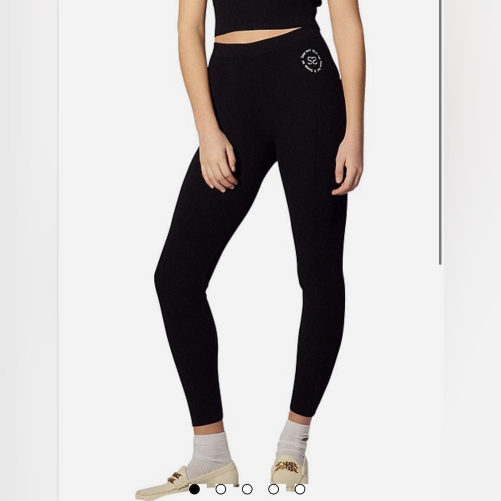 SANDRO PARIS MEXIQUE WOMEN'S LEGGINGS KNIT embroidery Black size 36/UK 8/US 2-4